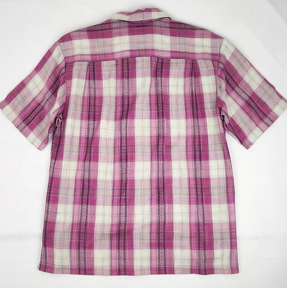 Tommy Bahama Pink Plaid 100% Silk Button Down Pocket Shirt. - Picture 4 of 4